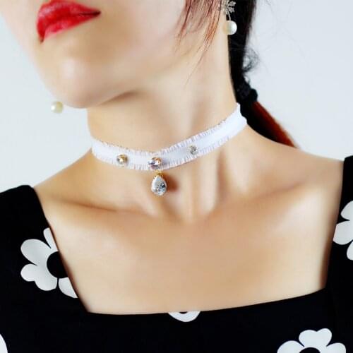 Elegant Bridal Neck Strap Satin Rhinestone Pendant Neckwear for Wedding Travel Studio Photo Daily Life JL004