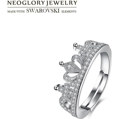 Neoglory Rhodium Plated King & Queen Crown Castal Ring Beautiful 2020 Fashion Zircon Weeding For Women Girl