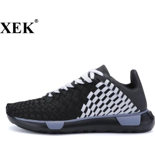 XEK 2018 Running Sneakers For Men Light weight Outdoor Athletic Air Shoes Walking Sport Trainers Hand Knitting Sports Shoes JH78