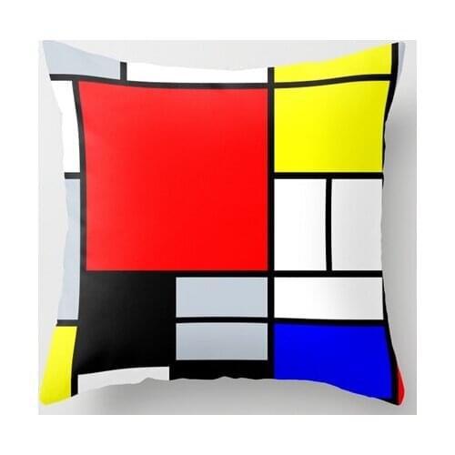 Hot Selling Mondrian Piet Composition Unique Luxury Print Square Pillowcase Throw Pillow Sham Nice Soft Comfortable Pillow Cover