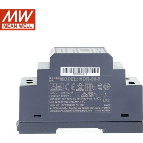 MEAN WELL HDR-30-5 15W 5V Switching Power Supply 110V/220V AC to 5V DC 3A DIN Rail Ultra Slim Step Shape Isolated LPS CE UL