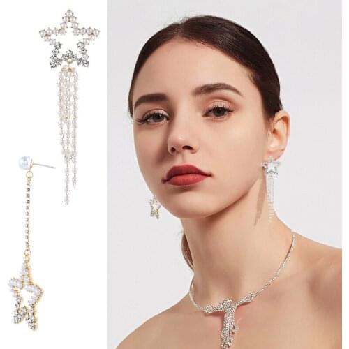 Fashion personality wild pearl Drop Earrings five-pointed star long stars tassel Dangle Earrings female Jewelry