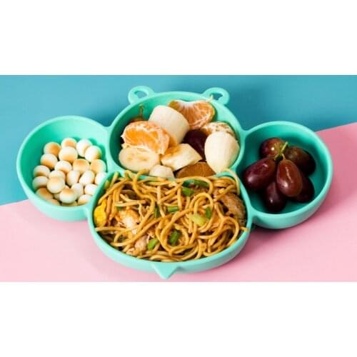 Cartoon Eating Food Sucker Bowl One-piece Anti-fall Childrens Full Tableware of Silicone Dinner Plates Dinnerware Set