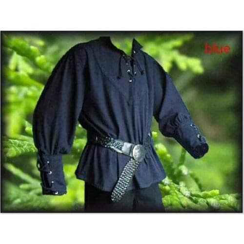 Men Medieval Renaissance Grooms Pirate Reenactment Larp Costume Lacing Up Shirt Bandage Top Middle Age Clothing For Adult 3XL