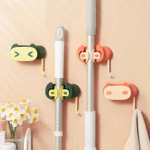 Bathroom Wall Mounted Mop Organizer Holder Strong Clamping Punch-free ABS Cartoon Shape Easy to Use Mop Rack Household Tools