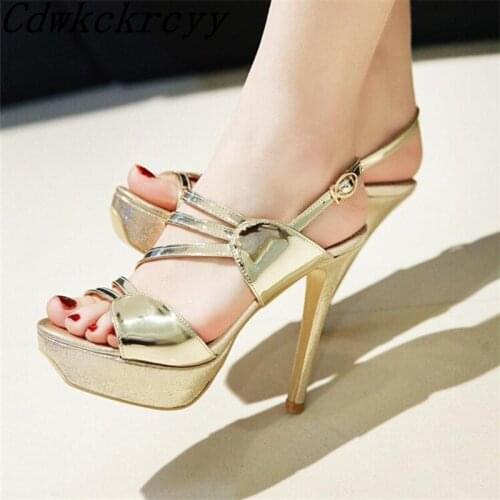 Summer New pattern fashion Europe and America High-heeled Women sandals Golden silvery Nightclub sexy banquet Women sandals34-43