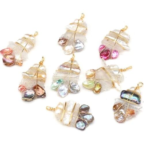 Freshwater Pearl Pendant Copper Wire Winding Pearl Charms for DIY Jewelry Making Earrings Necklace Bracelet 35x60mm