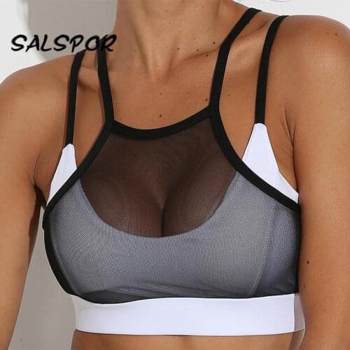 SALSPOR Mesh Gym Tank Top Women Sexy Fitness Cropp Tops Sport Bra Workout Corset Running Quick Dry Summer Active Clothes