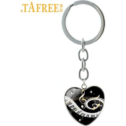 TAFREE Vintage Piano keys golden music notes key chain ring classic grand piano keyboard keychain musician lover jewelry HP323