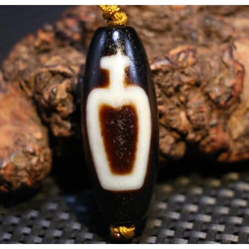 Treasure Power Tibetan Old Agate precious bottle om Totem Carving dZi Bead Amulet Timestown UPD1210A