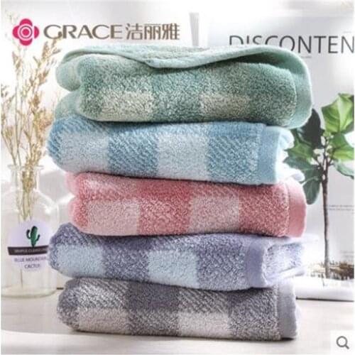 Three, Random Colors Towel,Check Design, Thick Cotton Face Wash ,74x34cm ,120g,Fashion Square, Soft and Absorbent