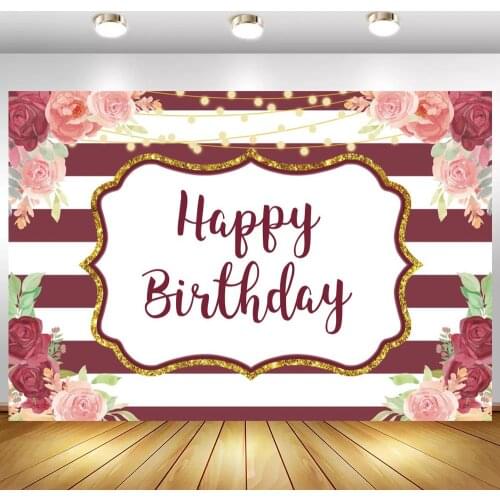 Adult Women Birthday Floral Framed Photography Backgrounds Glittler Lights Striped Dinner Table Backdrops Vinyl Decor Poster