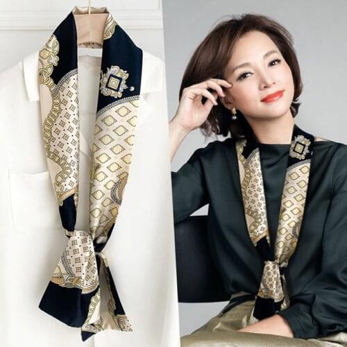 Ins long small silk scarf tie men and women decorated small scarf professional neck tie multi-functional narrow scarf