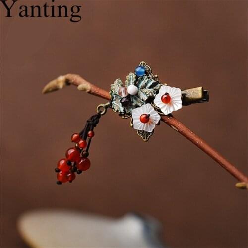 Yanting DIY Hair Clip Pin Handmade Ethnic Hair Jewelry Shell Flower Natural Stone Tassel Gifts For Girlfriend New 077
