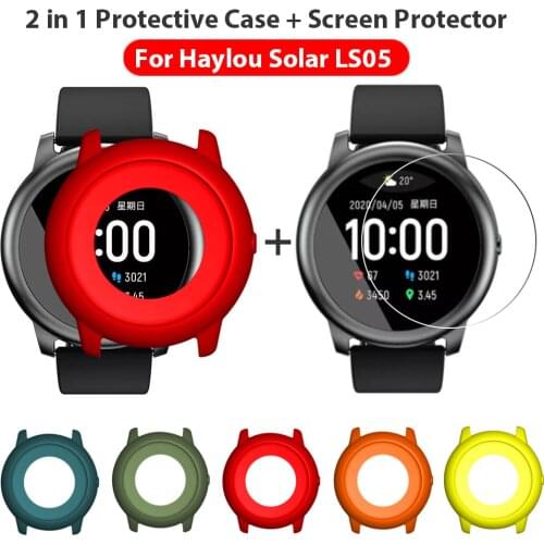 2-in-1 Protector Case + Screen Protector for Xiaomi Haylou Solar LS05 Smart Watch Silicone Cover Shell Tempered Glass Film