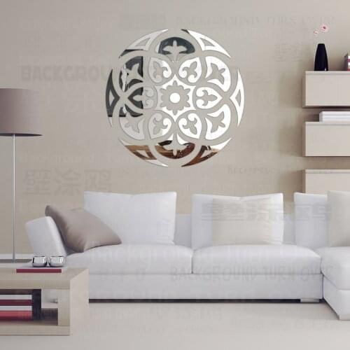 Mirror Stickers Room Decoration Sticker Mural On The Wall 3D Long Flower Petals Chinese Oriental Retro Plate Ring Round R178