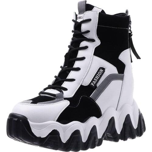 Womens Platform Sneakers Lace Up Wedge Hidden High Heel Shoes High Top Ankle Boots Match Colors New 2021