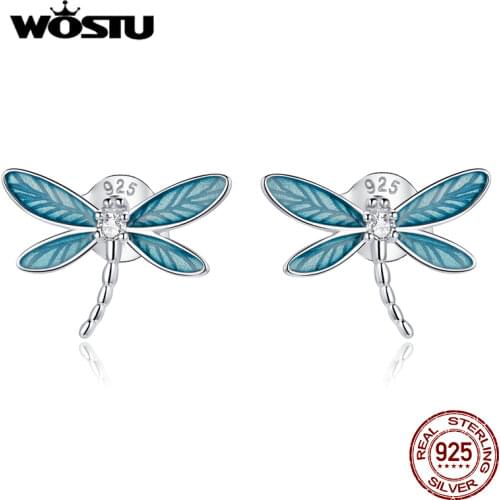WOSTU 100% 925 Sterling Silver Unicorn Opal Stud Earrings For Women Wedding Small Earrings Fashion Anniversary Jewelry CQE737