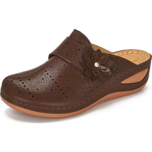 Women Summer Slip On Cutout Slippers Ladies PU Leather Flower Shoes Woman Fashion Casual Platform Female Slipper 2020 New