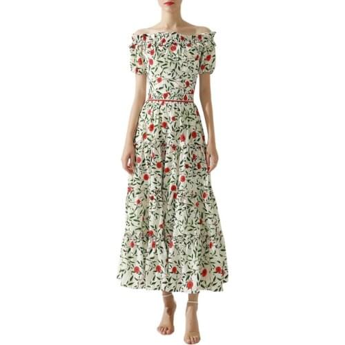 Women Summer Clothing 2Pcs Set Casual Outfits Off Shoulder Crop Top + Floral A-Line Long Maxi Skirt