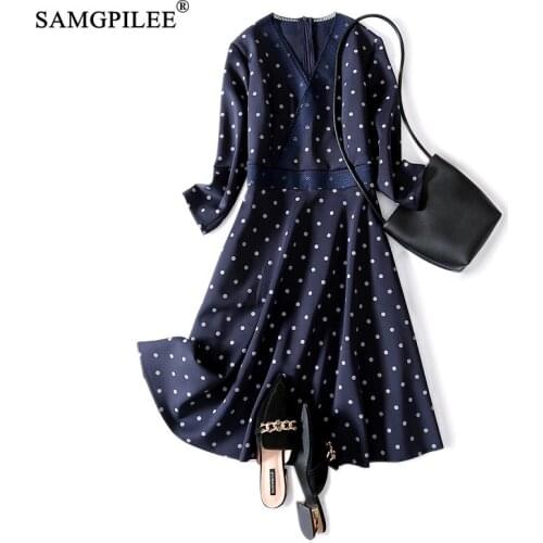 Dresses For Women 2021 Casual Plus Size Dress A-line Dot Three Quarter Sleeve Appliques Empire V-neck Elegant Dresses 4XL