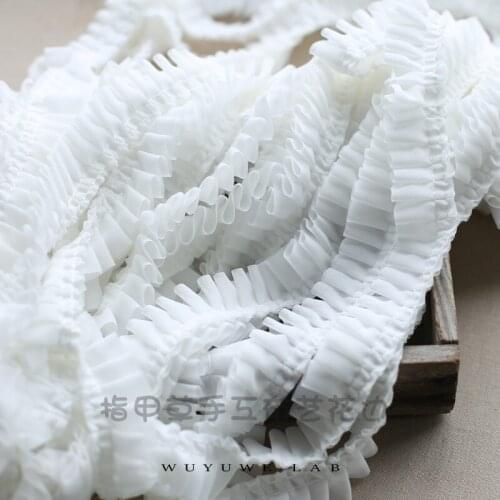 1M 3CM Wide White Chiffon Pleated Lace Trims Ribbon Embroidered Ruffle Lace Fabric Dress Collar Diy Sewing Craft Skirts Decor