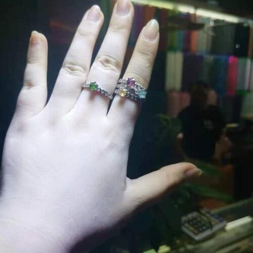 1pcs/lot natural tourmaline ring animal rabbit honeycomb s925 six-claw inlaid gemstone Multiple colors Gems Jewelry Adjustable