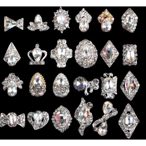 100PCS Crystal Diamond Nail Charms -3D Alloy Nail Charm Glitter Rhinestone Nail Gel Zircon Stone Manicure Tool 3525-3548
