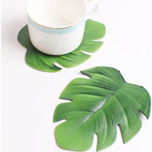6pc Palm Leaf Placemat Artificial Green Plant Insulation Non-slip Tableware Home Western Anti-hot Plate Table Kitchen Decor Mats