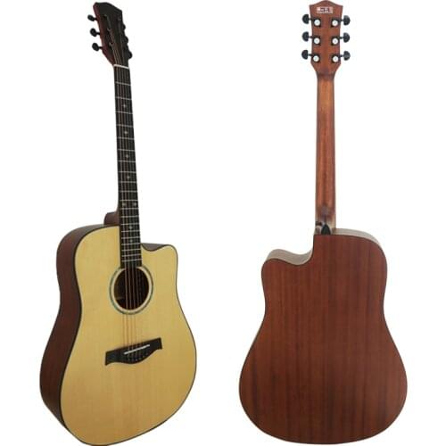 Acoustic Guitar 41 Inch Dreadnaught Spruce Top Solid 6 String Cutaway Music Instrument With Padding Bag
