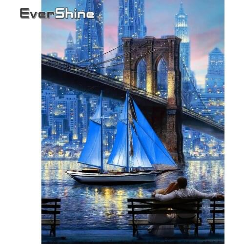 EverShine Full Square Diamond Embroidery Landscape Diamond Painting Bridge Rhinestones Cross Stitch Mosaic Night Decor For Home