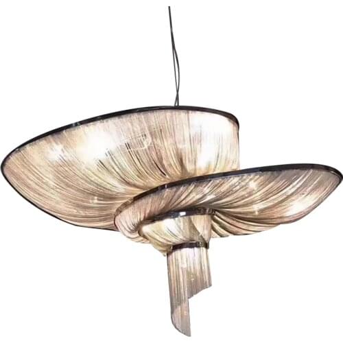 Art Deco LED Retro Vintage Aluminum Chain Gold Chrome Silver Lustre Chandelier Lighting Suspension Luminaire Lampen For Foyer