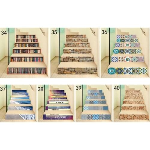 C5AD 6pcs/set 3D Stone Staircase Stair Riser Floor Sticker Self Adhesive DIY Stairway Waterproof PVC Wall Decal