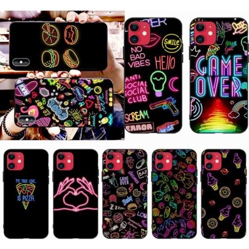 PENGHUWAN Black background Neon pattern Phone Case Cover for iPhone 11 pro XS MAX 8 7 6 6S Plus X 5S SE XR case