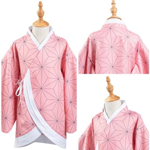 Demon Slayer: Kimetsu no Yaiba Kamado Nezuko Cosplay Costume Kids Children Kimono Coat