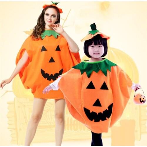 Halloween Childrens Costume Pumpkin Costume Adult Female Parent-child Costume Party Cosplay Props Pumpkin Clothes Hat Bags Set