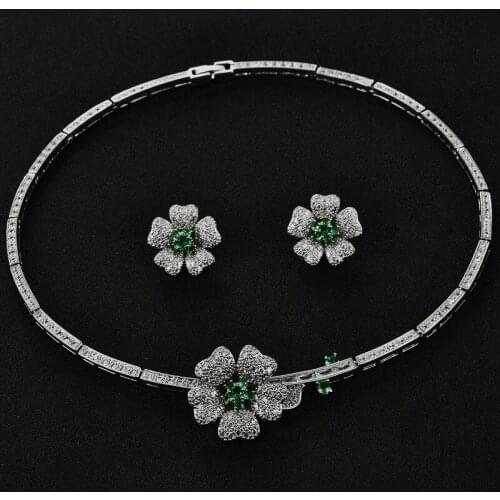 DOKOL New Arrival Flower Shape Jewelry Sets Micro Paved Tiny Cubic Zirconia Necklace and Earrings Set for Women DKS0004