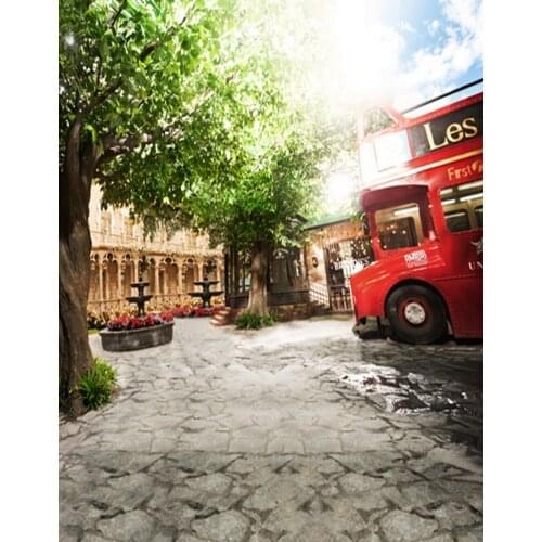 5x7ft Tree Building Bus Photography Backdrops Photo Props Studio Background