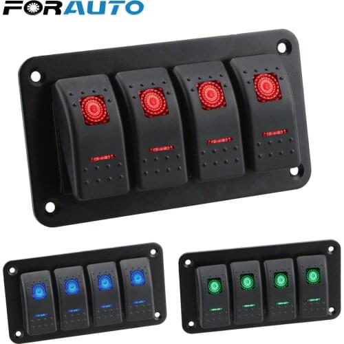 FORAUTO Control Switch Panel 4 Gang Car Switch Panel LED Light Car Rocker Switch for Car Marine RV Caravan Interior Parts