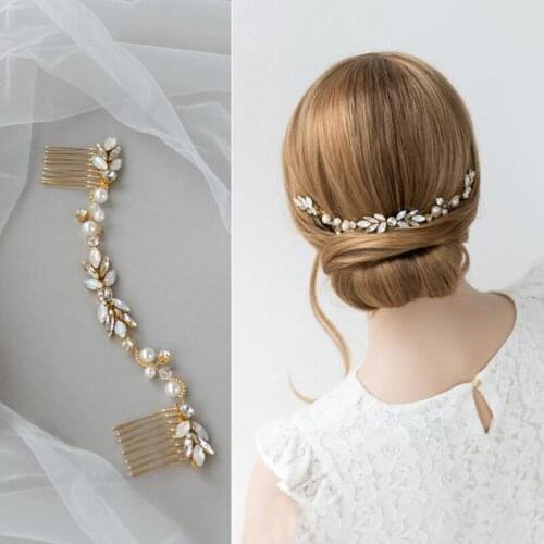 Three Color Wedding Hair Combs for Bride Crystal Rhinestones Opal Women Dress Bridal Headpiece Hair Jewelry Accessories HairPins