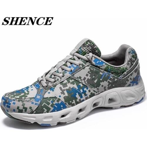 SHENCE Camouflage Mens Hiking Shoes Plus Size Outdoor Military Shoes Flat Non-slip Casual Autumn Walking Trail Running Shoes