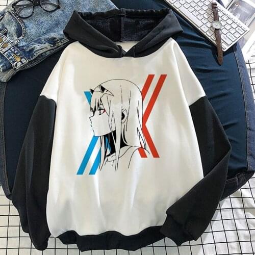 2021 Zero Two Tops Korean Fashion DARLING In The FRANXX Anime Hoodies Color Matching Kawaii Clothes Women Long Sleeve Sweatshirt
