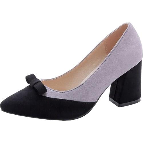 Fashionable suede shoes in the spring of 2019 the new thick with high with 30-48 lighter color matching point single shoes