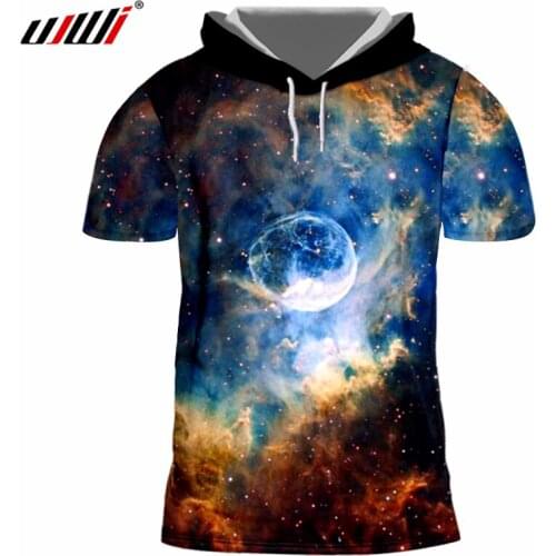 UJWI 2019 Summer Fashion Space Star T-shirt Men 3d Print Moon Tshirt Hombre Short Sleeve Hooded T Shirt Cool Tops Tees Unisex