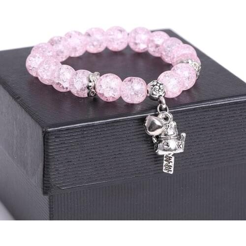 Natural Stones Cracked stone bracelet The Multicolor Pendant glass beads Shaped Charm Bracelet For Women Yoga Prayer Buddhism Je