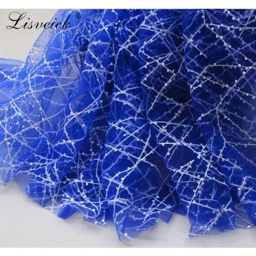 New 1yard Beautiful sequin embroidery mesh tulle lace fabric diy Fashion dress skirt clothing material American mesh lace