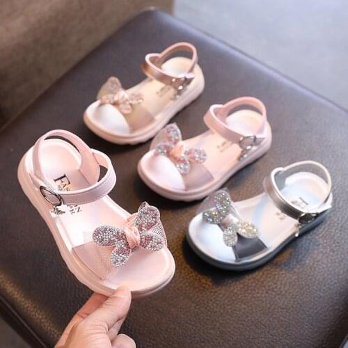 2021 Neue Kindermode Mädchen Crystal Bow Beach Sandalen Sommer Prinzessin Schuh für Kinder 1 2 3 4 5 6 7 8 9 10 11 12 Jahre alt