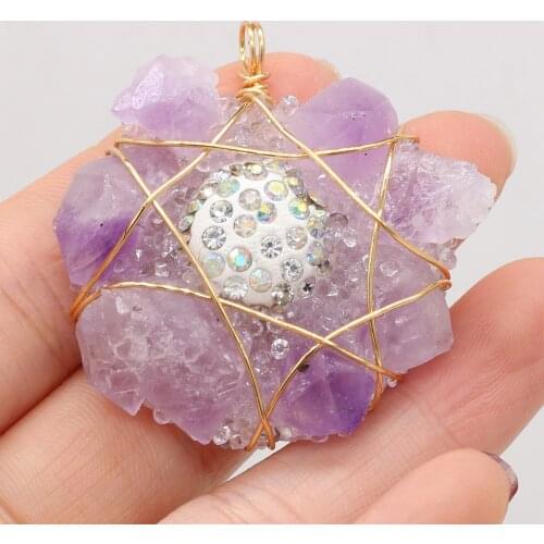 Flower-shaped Amethyst Winding Gold Thread Pearl Diamond Pendant DIY Elegant Necklace Sweater Chain Exquisite Making