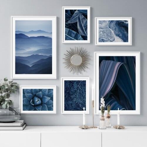 Blue Succulents Plant Leaf Mountain Wall Art Canvas Painting Nordic Posters And Prints Wall Pictures For Living Room Home Decor
