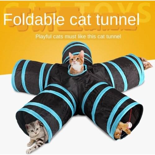 Foldable Pet Cat Tunnel Toy Collapsible 5 Holes S-type Cat Tent Tunnel Play Tube Toy Indoor Outdoor Cat Training Toy Tubes
